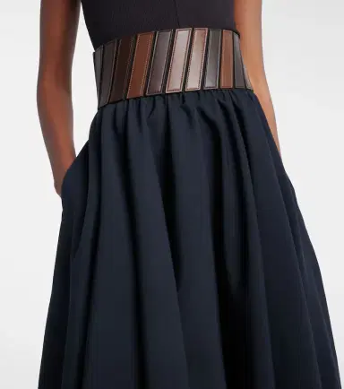 Alaia Alaïa Leather-trimmed wool midi skirt | Thumbnail 4