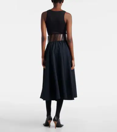Alaia Alaïa Leather-trimmed wool midi skirt | Thumbnail 5