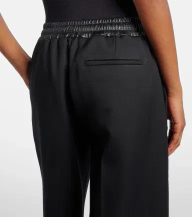 Alaïa Alaïa Leather-trimmed virgin wool wide-leg pants | Thumbnail 4 Alaïa Alaïa Leather-trimmed virgin wool wide-leg pants | Thumbnail 4