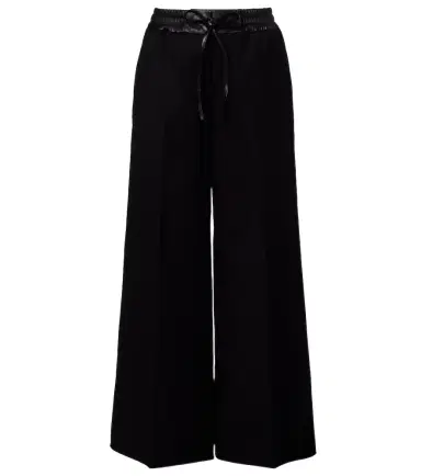 Alaïa Alaïa Leather-trimmed virgin wool wide-leg pants | Thumbnail 1 Alaïa Alaïa Leather-trimmed virgin wool wide-leg pants | Thumbnail 1
