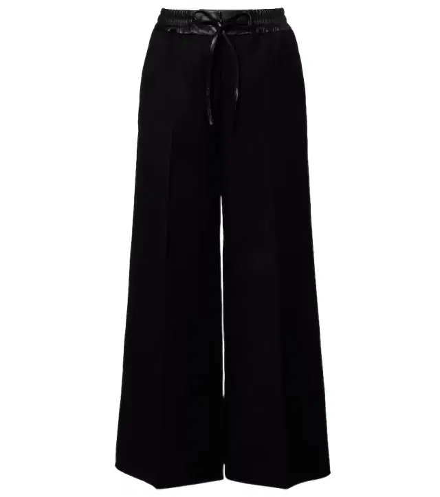 Alaia Alaïa Leather-trimmed virgin wool wide-leg pants