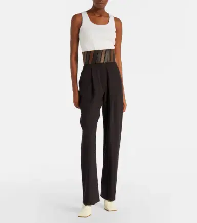 Alaïa Alaïa Leather-trimmed wool straight pants | Thumbnail 3