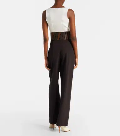 Alaïa Alaïa Leather-trimmed wool straight pants | Thumbnail 6