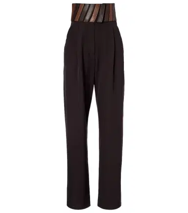 Alaïa Alaïa Leather-trimmed wool straight pants | Thumbnail 1