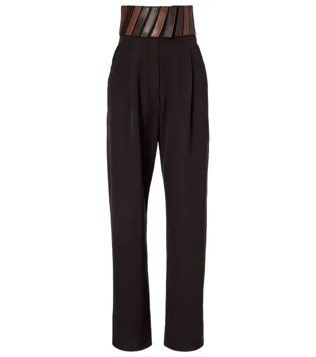 Alaia Alaïa Leather-trimmed wool straight pants