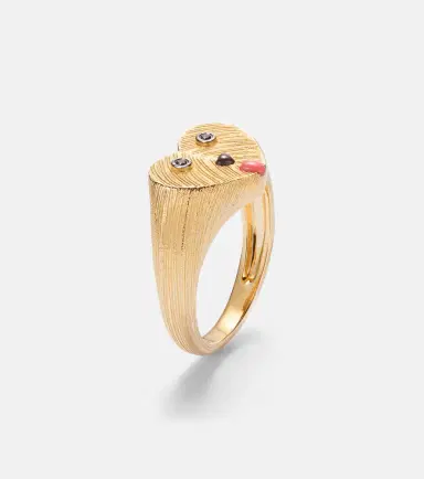 Yvonne Léon Yvonne Léon Coeur Toutou Mini 9kt gold pinky ring with gemstones | Thumbnail 2 Yvonne Léon Yvonne Léon Coeur Toutou Mini 9kt gold pinky ring with gemstones | Thumbnail 2
