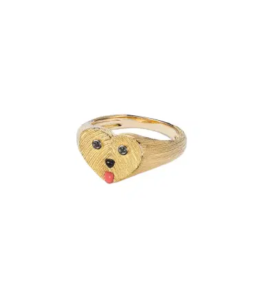Yvonne Léon Yvonne Léon Coeur Toutou Mini 9kt gold pinky ring with gemstones | Thumbnail 1 Yvonne Léon Yvonne Léon Coeur Toutou Mini 9kt gold pinky ring with gemstones | Thumbnail 1