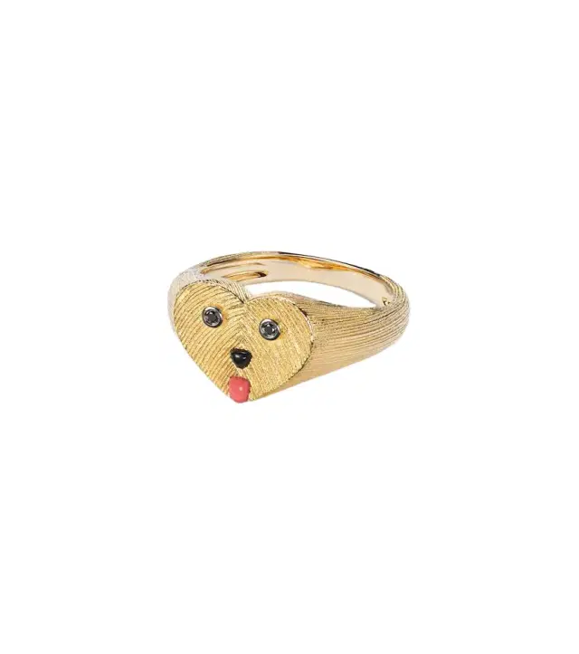 Yvonne Leon Yvonne Léon Coeur Toutou Mini 9kt gold pinky ring with gemstones