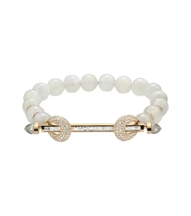 Chakra 18kt gold and moonstone bangle with diamonds and quartz