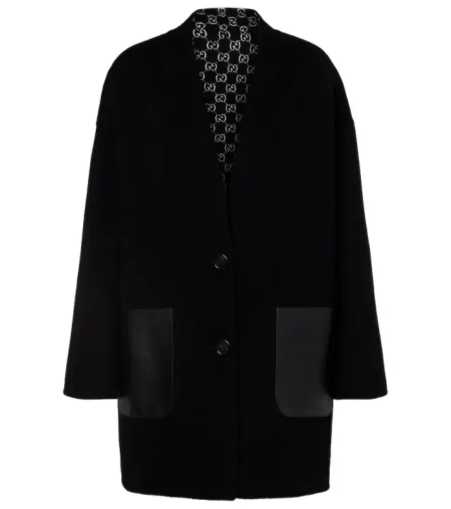 Caban reversible leather-trimmed wool coat