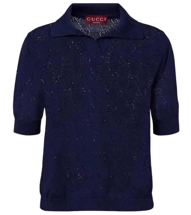 GG pointelle silk and cotton polo shirt