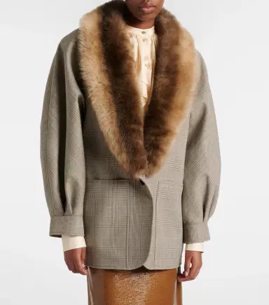 Gucci Checked shearling-trimmed wool jacket | Thumbnail 4