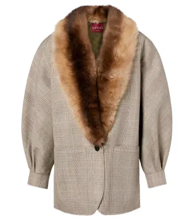 Gucci Checked shearling-trimmed wool jacket | Thumbnail 1