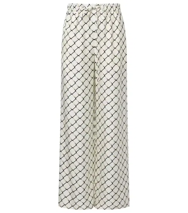 Horsebit silk twill wide-leg pants