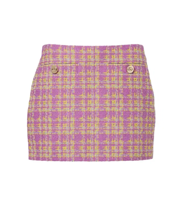 Checked cotton-blend tweed miniskirt