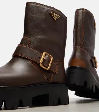 Prada Logo leather biker boots | Thumbnail 3