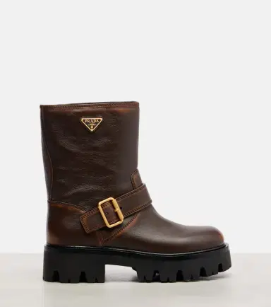 Prada Logo leather biker boots | Thumbnail 4