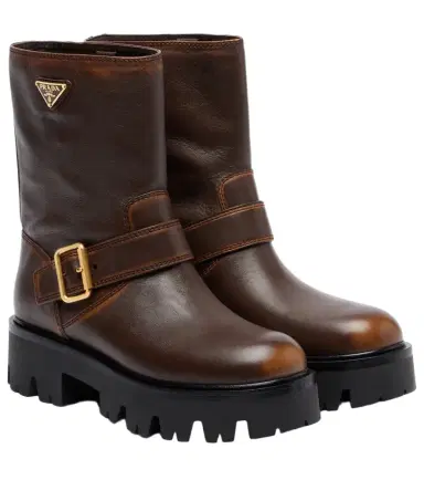 Prada Logo leather biker boots | Thumbnail 1