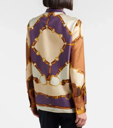 Gucci Printed tie-neck silk twill blouse | Thumbnail 2