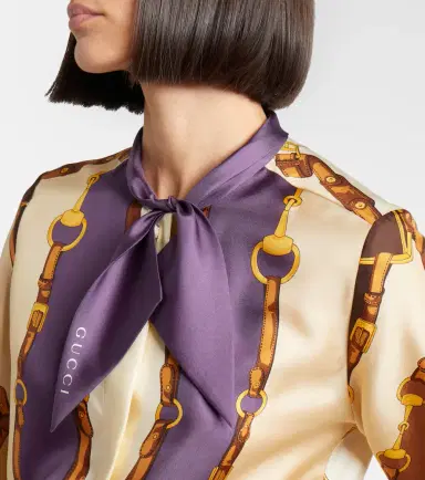 Gucci Printed tie-neck silk twill blouse | Thumbnail 4
