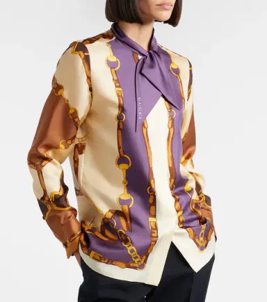 Gucci Printed tie-neck silk twill blouse | Thumbnail 6