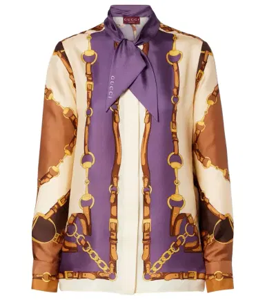 Gucci Printed tie-neck silk twill blouse | Thumbnail 1