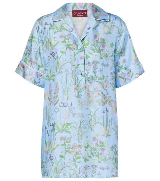 Floral silk satin polo shirt