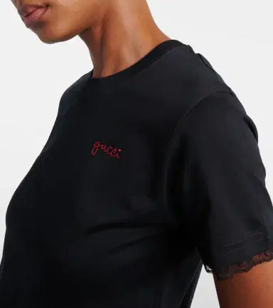 Gucci Embroidered lace-trimmed cotton jersey T-shirt | Thumbnail 3 Gucci Embroidered lace-trimmed cotton jersey T-shirt | Thumbnail 3