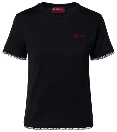 Gucci Embroidered lace-trimmed cotton jersey T-shirt | Thumbnail 1 Gucci Embroidered lace-trimmed cotton jersey T-shirt | Thumbnail 1