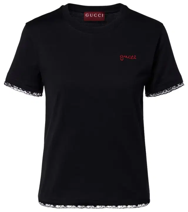 Embroidered lace-trimmed cotton jersey T-shirt