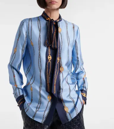 Gucci Printed tie-neck silk twill shirt | Thumbnail 2 Gucci Printed tie-neck silk twill shirt | Thumbnail 2