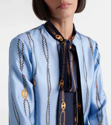 Gucci Printed tie-neck silk twill shirt | Thumbnail 3 Gucci Printed tie-neck silk twill shirt | Thumbnail 3