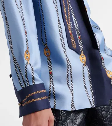 Gucci Printed tie-neck silk twill shirt | Thumbnail 4 Gucci Printed tie-neck silk twill shirt | Thumbnail 4