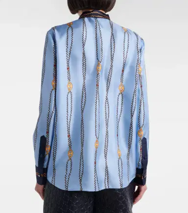 Gucci Printed tie-neck silk twill shirt | Thumbnail 5 Gucci Printed tie-neck silk twill shirt | Thumbnail 5