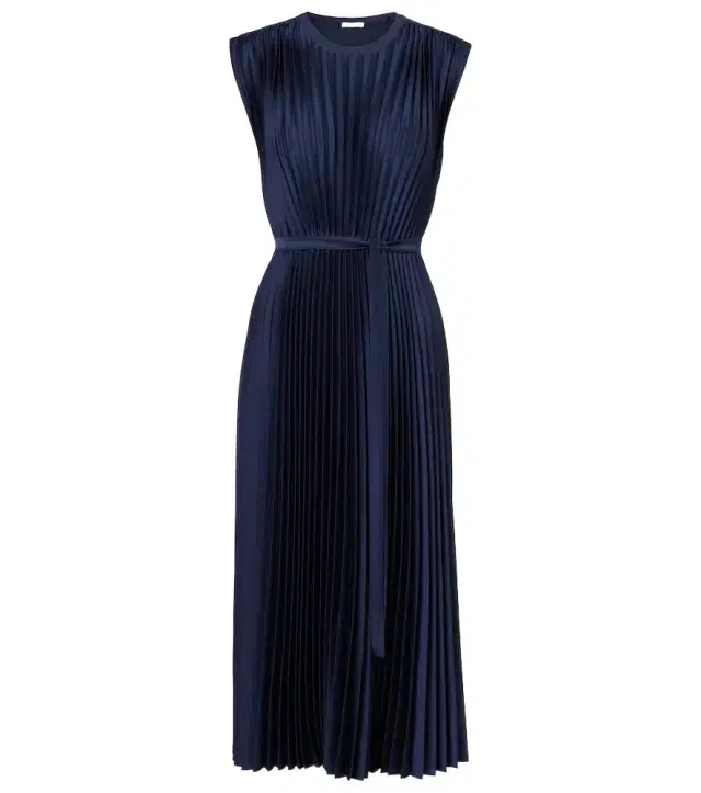 Joseph Volta plissé belted crêpe midi dress