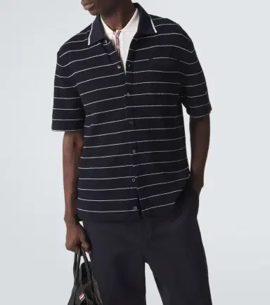 Thom Browne Striped cotton and linen polo shirt | Thumbnail 3