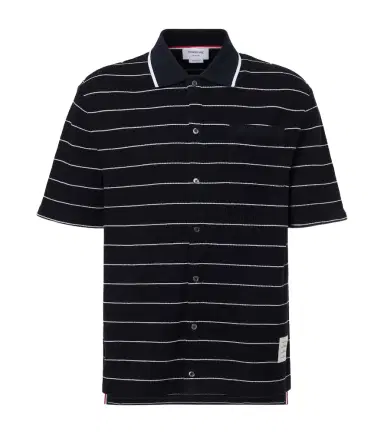 Thom Browne Striped cotton and linen polo shirt | Thumbnail 1