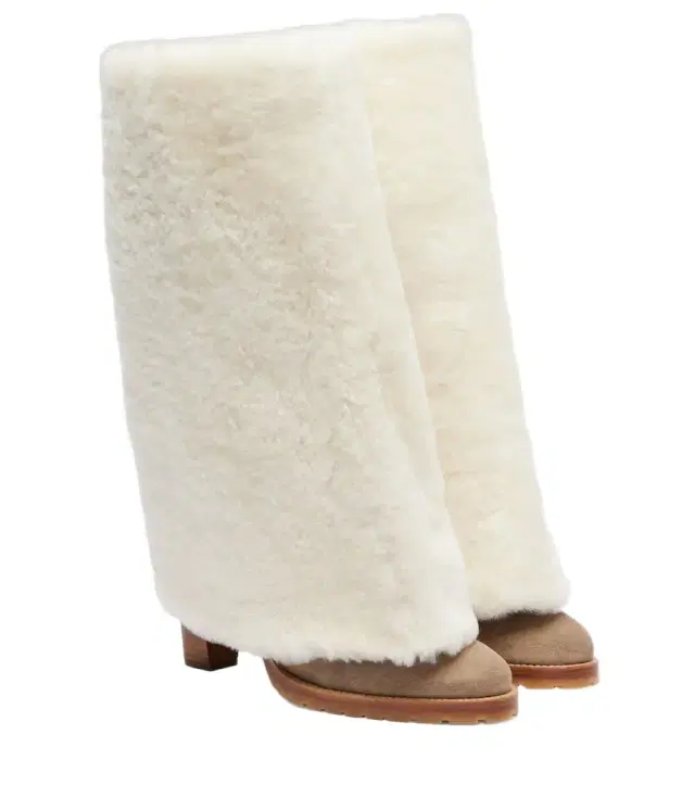 Yves Salomon Shearling and suede knee-high boots