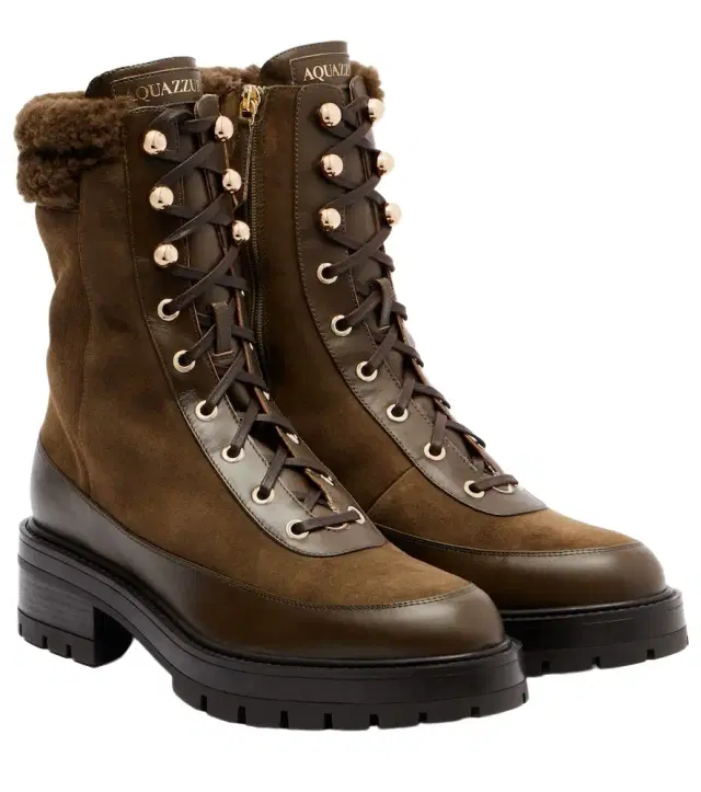 Aquazzura Very Cortina shearling-trimmed suede lace-up boots