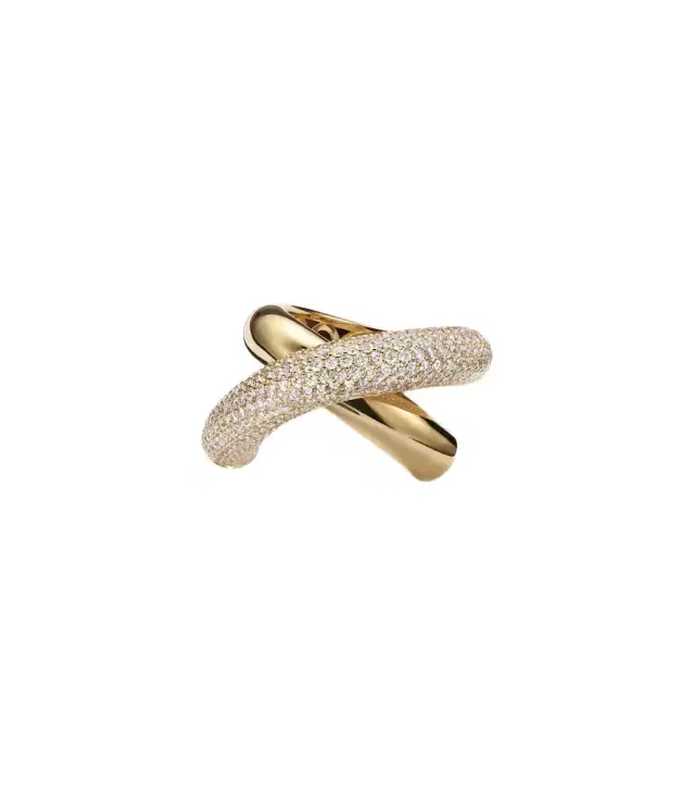 Engelbert Cross Loop Big 18kt gold ring with diamonds