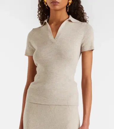 Max Mara Albero ribbed-knit wool polo shirt | Thumbnail 5