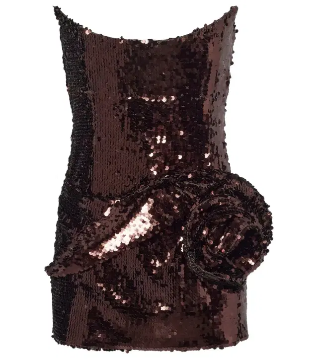 Floral-appliqué sequined minidress