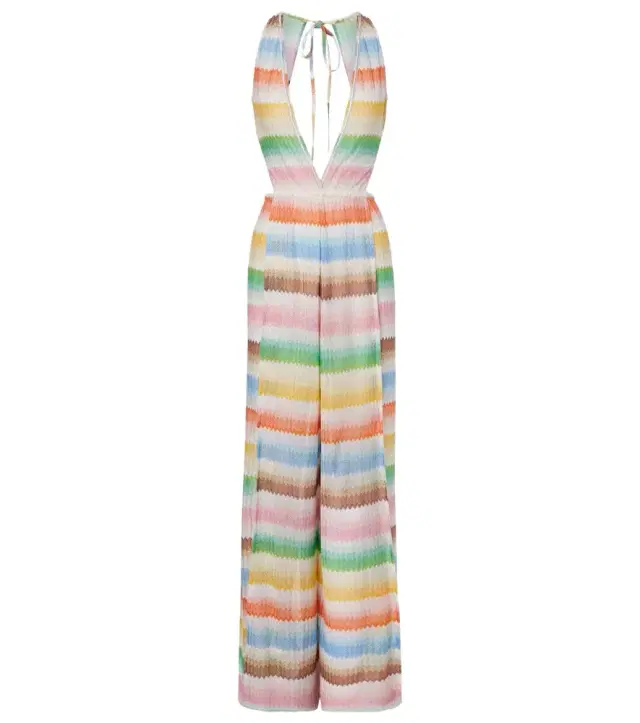 Zigzag open-back lamé jumpsuit