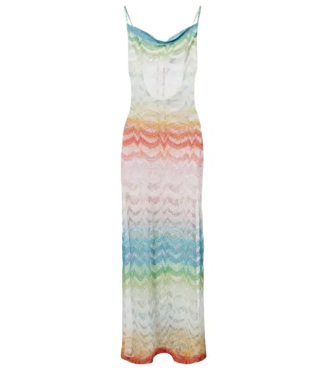 Open-knit lamé maxi dress