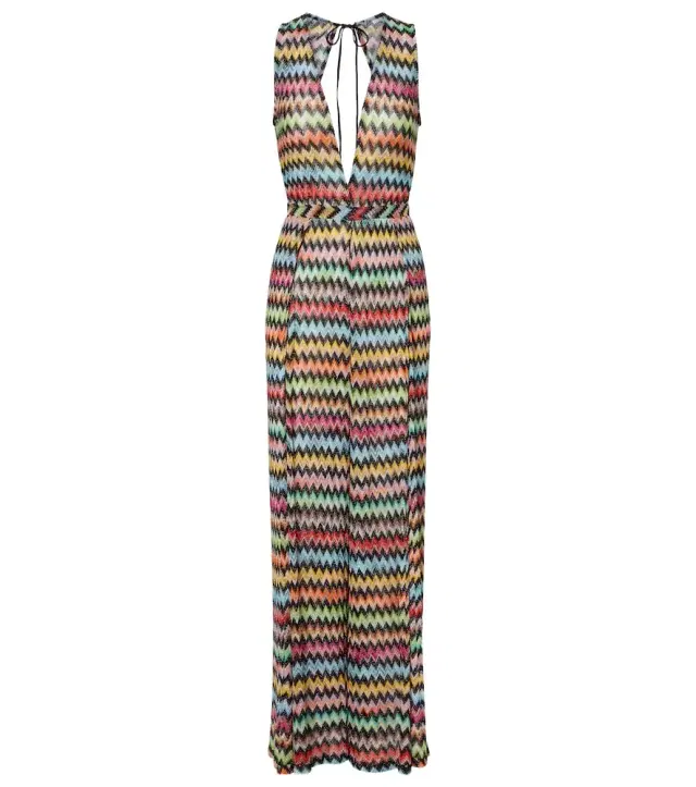 Zigzag open-back lamé jumpsuit