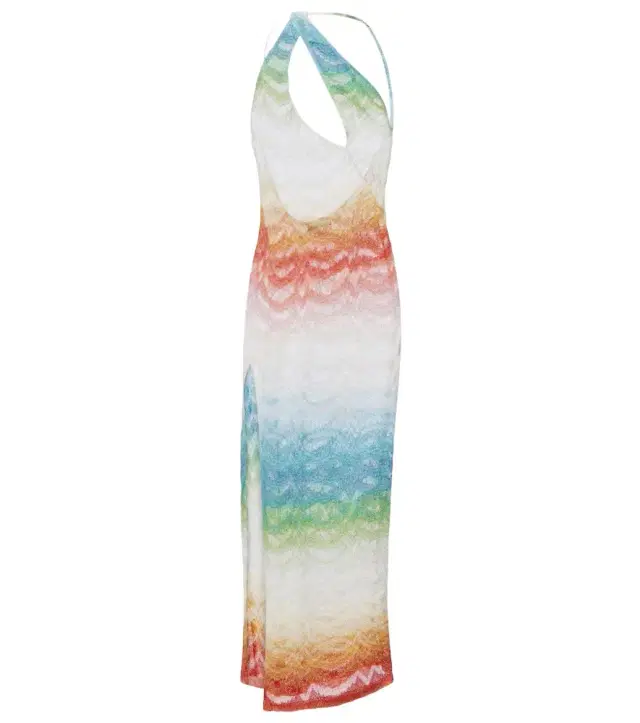 Asymmetric lamé maxi dress