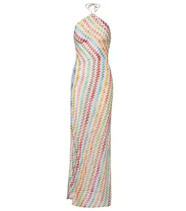 Zigzag halterneck lamé maxi dress
