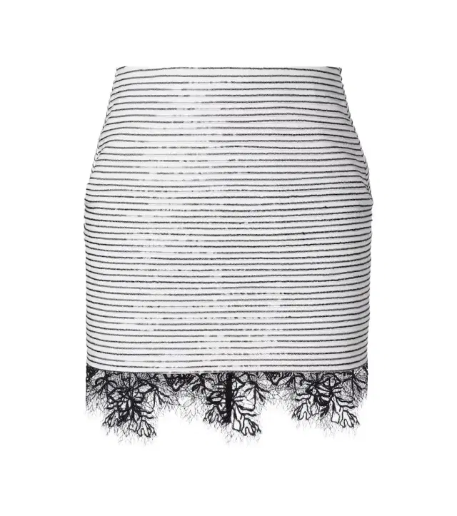 Lace-trimmed sequined cotton miniskirt