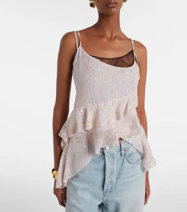 Jacques Wei Printed ruffled asymmetric silk-blend top | Thumbnail 4 Jacques Wei Printed ruffled asymmetric silk-blend top | Thumbnail 4