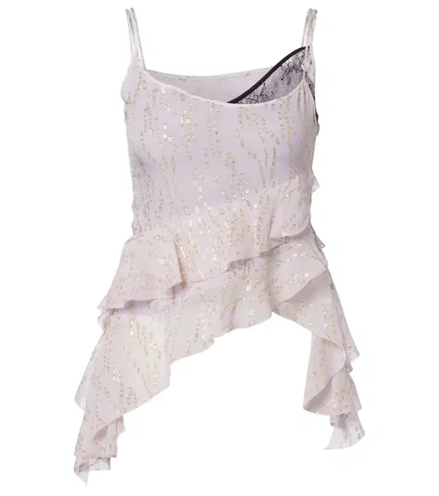 Printed ruffled asymmetric silk-blend top